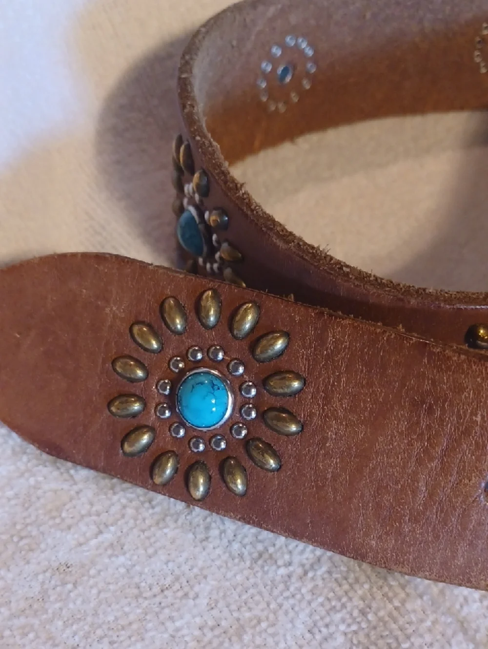 Brown Leather Belt with Turquoise Stud Accents Size Xlarge